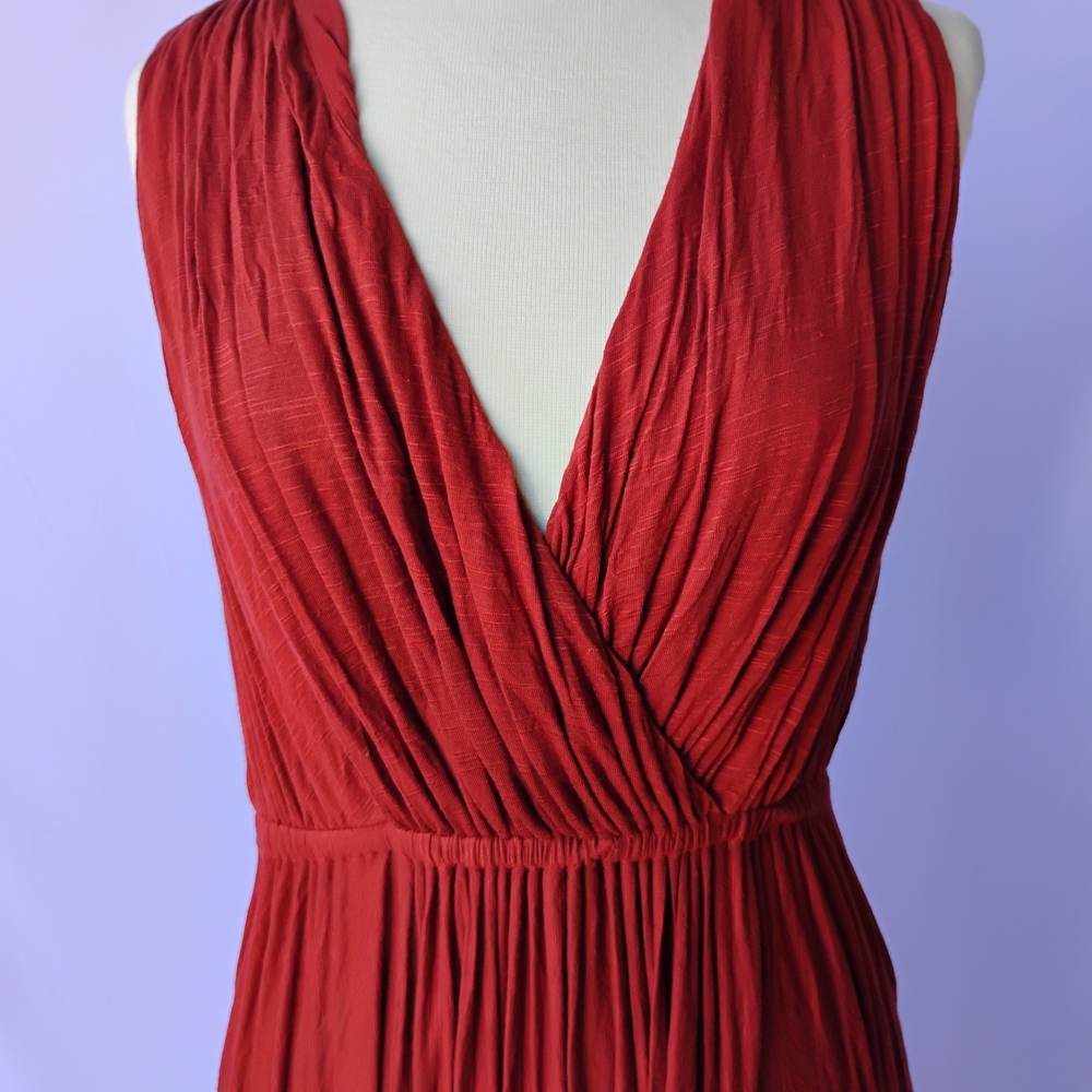 Banana Republic Red Maxi Goddess Dress With Smocked Waist & Pockets